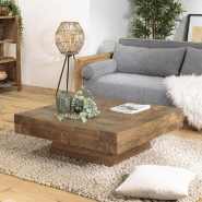 Table basse carrée SATHIM en teck recyclé massif - Design écologique et caractère unique_5