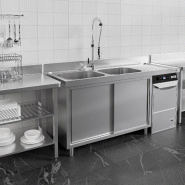 Plonge Inox 2 bacs sur placard avec passage lave-vaisselle - P 700 - GGM - 1600 mm bac à gauche_5