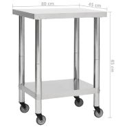 Vidaxl table de travail de cuisine avec roues 80x45x85 cm inox 51635_5