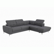 Canapé d'angle réversible convertible VITO gris foncé - design épuré avec coffre de rangement et têtières réglables_5