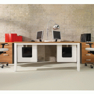 Bureaux bench compact Tempo avec caissons - Mobel Linea - 160, Alu, Acacia foncé, 3 tiroirs_5