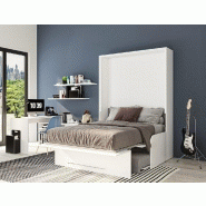 Armoire lit escamotable Sofa Automatica 140 cm blanche avec canapé intégré en microfibre grise - Mécanique brevetée SEDAC MERAL_5