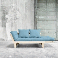 Banquette méridienne futon Beat - Pin naturel - Tissu bleu clair - Couchage 75x200 cm - KARUP_5