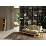 Canapé convertible futon ROOTS - Pin naturel - Tissu beige blé - Couchage 160x200 cm - Design japonais et scandinave_5
