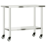 Vidaxl table de travail de cuisine avec roues 110x55x85 cm inox 376467_5