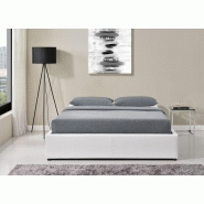 Lit coffre Dorres 140x190 cm - Sommier relevable blanc avec grand espace de rangement_5