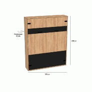 Lit escamotable style industriel KEY - Bi-ton chêne noir mat avec bibliothèque et rangement - 160x200 cm - L275 cm_5