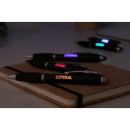 Stylo à bille stylet en plastique noir - Grip en caoutchouc - LED lumineuse - Encre bleue_5