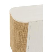 Buffet bas RARY en bois exotique blanc et rotin naturel - 3 portes - 180 cm_5