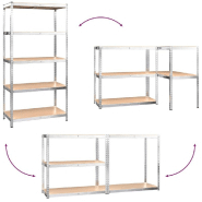 Vidaxl étagères à 5 niveaux 3 pcs argenté acier et bois d'ingénierie 3154173_5