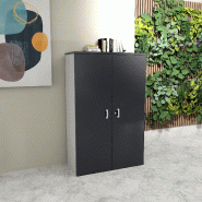 Armoire moyenne avec portes en bois - Mobel Linea - 100, Gris anthracite_0