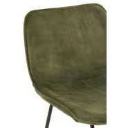 Chaise de bar RATRI - Velours vert olive, piétement métal noir, design industriel_5