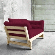 Banquette méridienne futon Beat - Pin naturel et tissu bordeaux - Couchage 75x200 cm_5