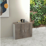 Armoire basse à portes battantes - Mobel Linea - 100, Gris aluminium, Chêne grisé_5