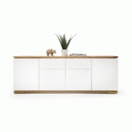 Buffet Charly 4 portes 2 tiroirs - Laqué blanc mat avec plateau et socle en chêne noueux_5