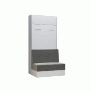 Composition angle lit escamotable blanc Dynamo Sofa avec canapé intégré gris - couchage 90x200 cm - dimensions 301x100 cm_5