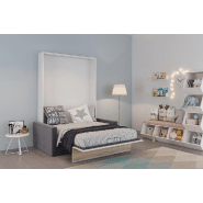 ARMOIRE LIT ESCAMOTABLE DJUKE SOFA BLANC BANDEAU CHÊNE CANAPÉ GRIS 140*200 CM_5
