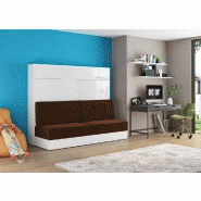 Composition lit escamotable Vertigo Sofa blanc brillant - canapé marron 160x200 cm avec colonnes de rangement - L : 311 cm_5