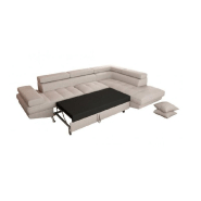 Canapé d'angle convertible méridienne droite RINO beige - pieds métal - avec coffre et têtières réglables_5