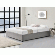Lit coffre Dorres 140x190 cm - sommier relevable avec grand rangement - revêtement tissu gris clair_5