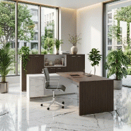 Bureau d'angle T45 avec caisson - Quadrifoglio. - 220, Gauche, Eucalyptus et blanc_5