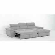 Canapé d'angle droit convertible avec méridienne coffre - tissu gris clair - couchage 140x200 cm - pieds métal chromé_5