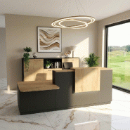 Comptoir d'accueil bi-colore avec PMR Delta et réhausse - Gauche, Noir, Oui, 262, Chêne veiné_5