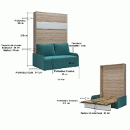 Armoire lit escamotable Bermudes Sofa - Chêne bandeau blanc - Canapé bleu - Couchage 140x200 cm_5