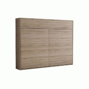 Armoire-lit escamotable VERTIGO SOFA - Accoudoirs chêne naturel - Canapé tissu gris - Couchage 140x200 cm_5