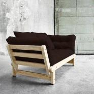 Banquette méridienne futon Beat en pin naturel - Tissu brown - Couchage 75x200 cm - Convertible et modulable_5