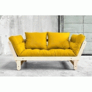 Banquette méridienne futon BEAT - Pin naturel et tissu jaune - Couchage 75x200 cm - Convertible et multifonctions_5