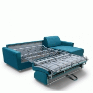 Canapé d'angle convertible express VIRGOLA - Couchage 120 cm - Matelas 16 cm - Design scandinave - Tissu bleu turquoise_5