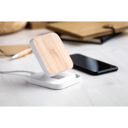 Support mobile en ABS recyclé - Chargeur rapide sans fil intégré 15W - Recouvert de bambou_5