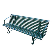 Banc public en tube méplat à sceller au sol - TERRA - Métallique, peinture verte RAL 6005, dimensions 195x74x38 cm_5