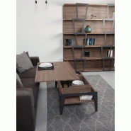 Table basse relevable en noyer Brighton 2 - piètement noir - 110x70 cm avec rangement intégré_5
