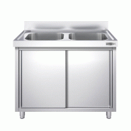 Plonge inox 2 bacs sur placard - P 700 mm -_5