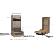 Lit escamotable style industriel KEY SOFA - accoudoirs chêne - 90x200 cm - Canapé rouge avec tiroirs de rangement_5