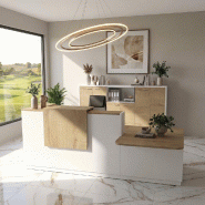 Comptoir d'accueil bi-colore avec PMR Delta et réhausse - Droite, Blanc, Non, 262, Chêne veiné_5