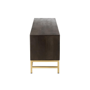 Buffet bas design DASY - 2 portes, 3 niches rétractables en manguier massif et métal doré - 180 cm_5