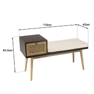 Banc Caline noir avec 1 tiroir effet cannage - structure en aggloméré mélaminé et contreplaqué - assise avec coussin déhoussable_5