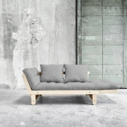 Banquette méridienne futon Beat - Pin naturel, tissu gray - Couchage 75x200 cm - Convertible et modulable_5