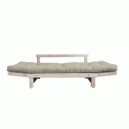 Banquette méridienne convertible futon BEAT - Pin naturel - Tissu lin - Couchage 75x200 cm_5