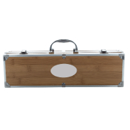 Set de barbecue 3 pièces en acier inoxydable avec manches en bambou - Coffret aluminium aspect bambou_5