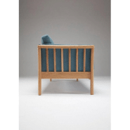 Canapé 3 places design scandinave AYA - accoudoirs chêne - tissu bleu pétrole - L197 x H82 x P80 cm_5