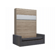 Armoire lit escamotable DJUKE SOFA - Chêne avec bandeau blanc mat - Canapé gris - Couchage 140x200 cm_5