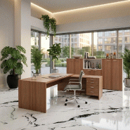 Bureau d'angle T45 avec caisson - Quadrifoglio. - 220, Droite, Noyer Canaletto_5