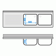 Plonge Inox 2 bacs avec passage lave-vaisselle - P 600 - GGM - 1800 mm bac à droite_5