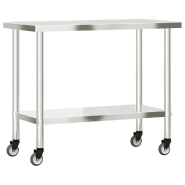 Vidaxl table de travail de cuisine avec roues 110x55x85 cm inox 376464_5