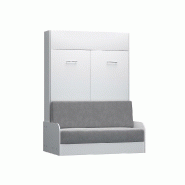 Composition lit escamotable blanc mat Dynamo Sofa - Canapé accoudoirs blanc mat et gris avec colonne de rangement 140x200_5