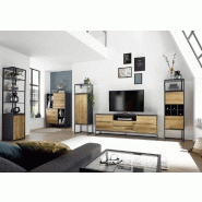 Colonne de rangement ABOU - 1 porte et 4 niches - MDF gris anthracite laqué et plaqué chêne - H197 x L40 x P40 cm_5